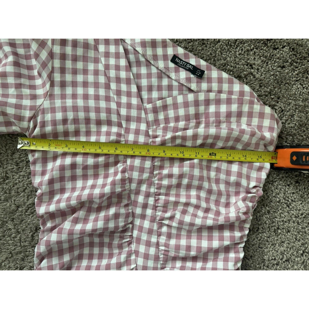 Nasty Gal‎ Pink Gingham Ruched One Shoulder Midi Dress US 6  Summer Slit - Picture 8 of 11